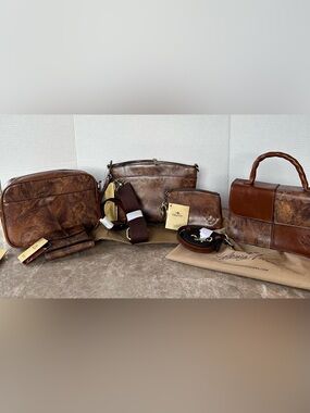 Rare Patricia Nash 5 Pc Leather Owl Print HandBag Lot  Satchel Crossbody Wallet